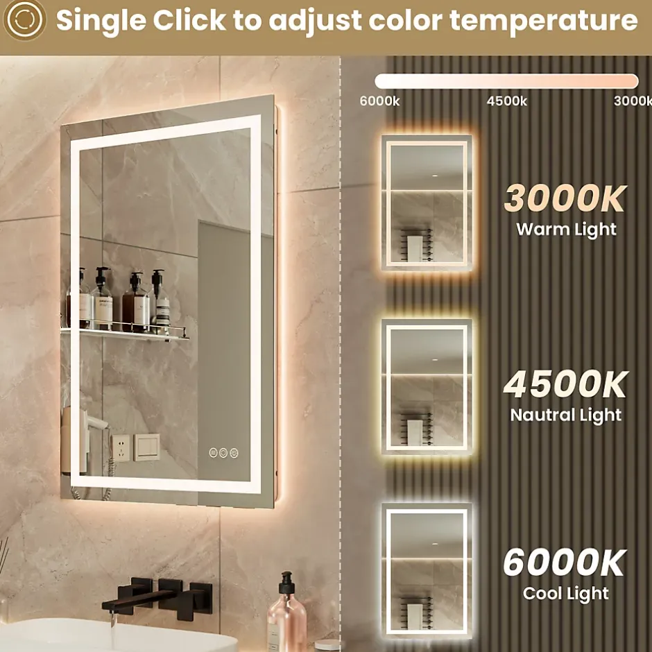 Sofetiy Max LED Miroir Lumineux Tricolore + Anti-buée 80x60cm Salle de Bain Dimmable,Tactile Miroir de salle de bains LED