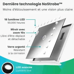 Mirlux LED Miroir Maquillage Hollywood 80x60cm, 2 haut-parleurs Bluetooth, recharge USB & USB-C, Grossissement 10x, Noir* Miroir Grossissant Lumineux