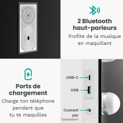 Mirlux LED Miroir Maquillage Hollywood 58x48cm, 2 haut-parleurs Bluetooth, recharge USB & USB-C, Grossissement 10x, blanc* Miroir Grossissant Lumineux