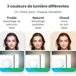 Mirlux LED Miroir Maquillage Hollywood 58x48cm, 2 haut-parleurs Bluetooth, recharge USB & USB-C, Grossissement 10x, blanc* Miroir Grossissant Lumineux