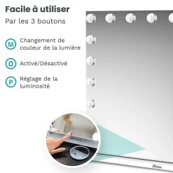 Mirlux LED Miroir Maquillage Hollywood 80x60cm, 2 haut-parleurs Bluetooth, recharge USB & USB-C, Grossissement 10x, Blanc* Miroir Grossissant Lumineux