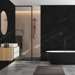 Decoon Lot de 8 Dalles Murales Douche SPC/PVC Décor Marbre Noir satiné - 38,9x77,8cm - 2,42M²