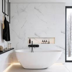 Decoon Lot de 8 Dalles Murales Douche SPC/PVC Décor Marbre Blanc Brillant - 38,9x77,8 cm - 2,42 m²* Panneau Mural De Salle De Bains