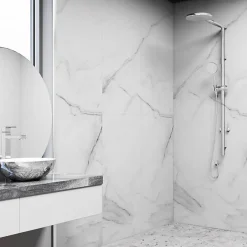 Decoon Lot de 4 Dalles Murales Douche SPC/PVC Décor Marbre Blanc brillant - 59,2x118,4cm - 2,8M²* Panneau Mural De Salle De Bains