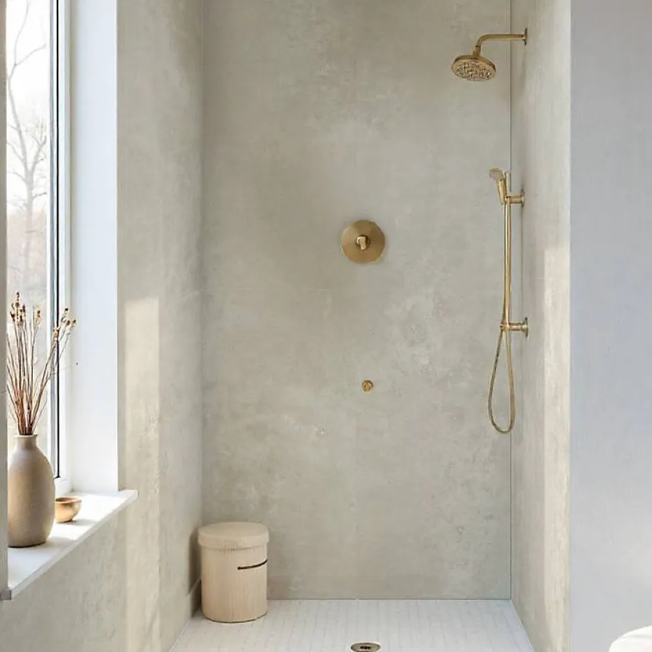 Decoon Lot de 8 Dalles Murales Douche SPC/PVC Décor effet Pierre Beige - 38,9x77,8cm - 2,42M²* Panneau Mural De Salle De Bains
