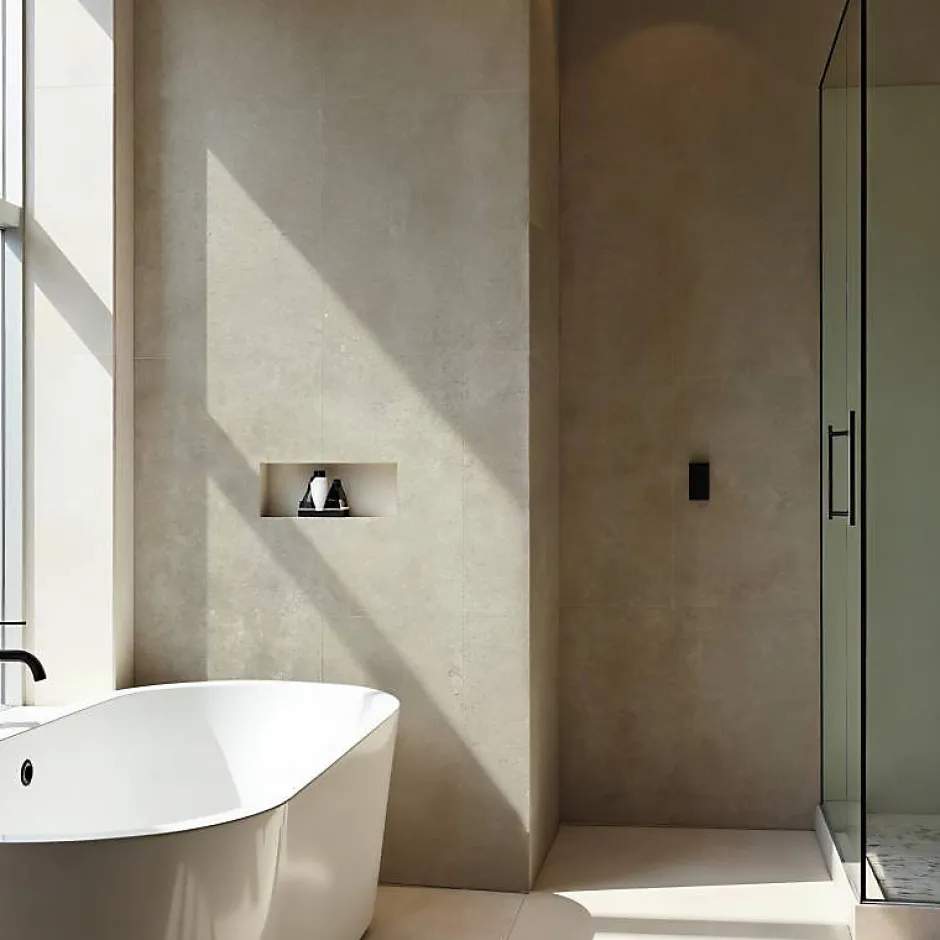 Decoon Lot de 8 Dalles Murales Douche SPC/PVC Décor effet Pierre Beige - 38,9x77,8cm - 2,42M²* Panneau Mural De Salle De Bains