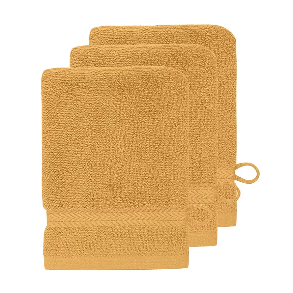 Sensei Maison Lot de 3 gants de toilette 550 g/m² Caramel 16x22 cm LUXURY* Gant De Toilette
