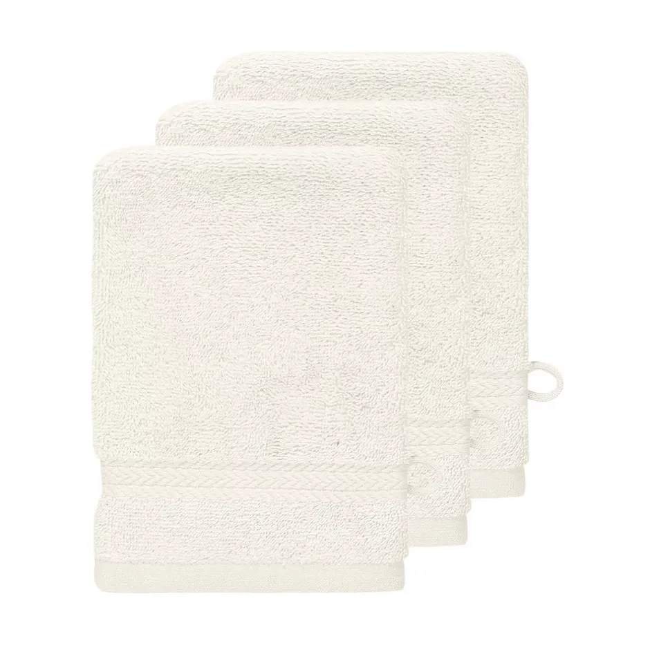 Sensei Maison Lot de 3 gants de toilette 550 g/m² Ecru 16x22 cm LUXURY
