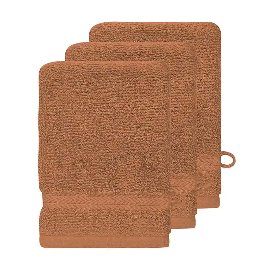 Sensei Maison Lot de 3 gants de toilette 550 g/m² Brique 16x22 cm LUXURY