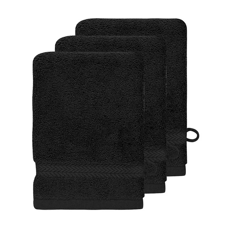 Sensei Maison Lot de 3 gants de toilette 550 g/m² Noir 16x22 cm LUXURY* Gant De Toilette