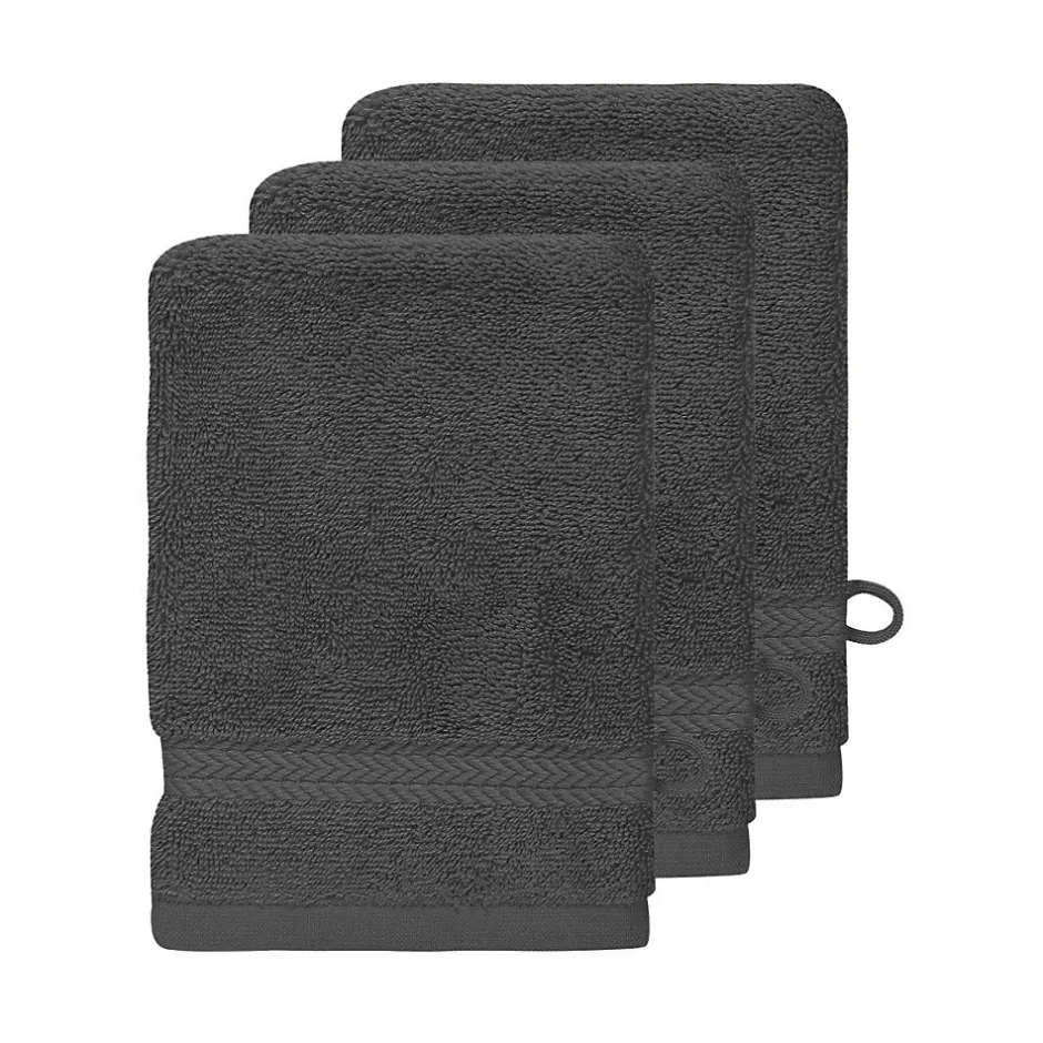 Sensei Maison Lot de 3 gants de toilette 550 g/m² Anthracite 16x22 cm LUXURY* Gant De Toilette