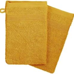 Atmosphera Créateur D'Intérieur Lot de 2 gants de toilette - coton 450 gr/m² - jaune moutarde 15x21 cm - Atmosphera