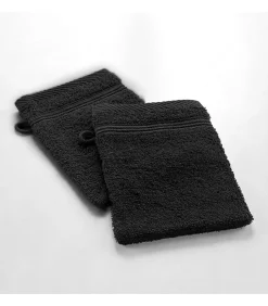 Douceur D'Intérieur Lot de 2 Gants de Toilette Uni Tendresse - 15 x 21 cm - 500gr,m² - 15X21cm - Noir