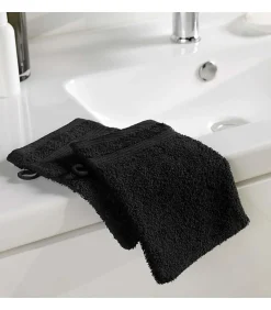 Douceur D'Intérieur Lot de 2 Gants de Toilette Uni Tendresse - 15 x 21 cm - 500gr,m² - 15X21cm - Noir
