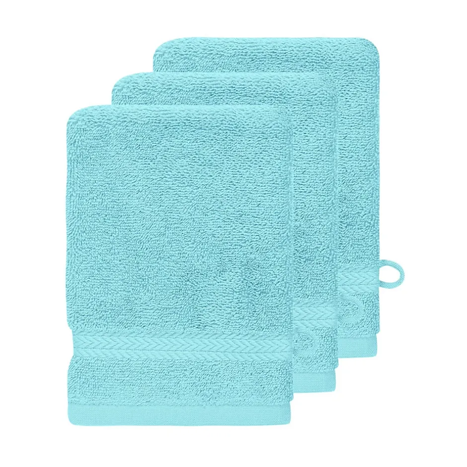 Sensei Maison Lot de 3 gants de toilette 550 g/m² Bleu Turquoise 16x22 cm LUXURY* Gant De Toilette