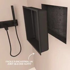 Italbox Lot de 2 Niches de Douche Noir Satiné - 30x30 cm - Rangement Mural Salle de Bain - NOOK