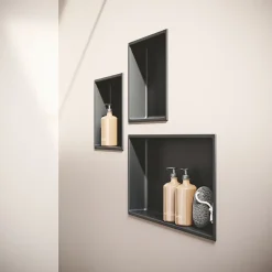 Italbox Lot de 2 Niches de Douche Noir Satiné - 30x30 cm - Rangement Mural Salle de Bain - NOOK