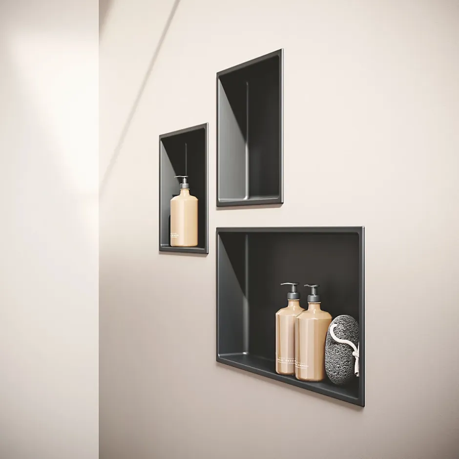 Italbox Lot de 2 Niches de Douche Noir Satiné - 30x30 cm - Rangement Mural Salle de Bain - NOOK