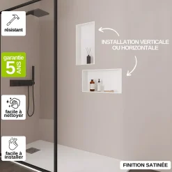Italbox Lot de 2 Niches de Douche Blanc Satiné - 30x60 cm - Rangement Mural Salle de Bain - NOOK