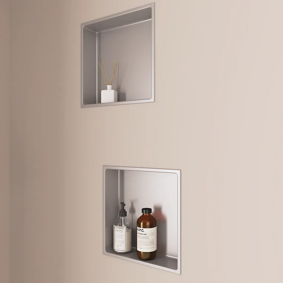 Italbox Lot de 2 Niches de Douche Gris Satiné - 30x30 cm - Rangement Mural Salle de Bain - NOOK