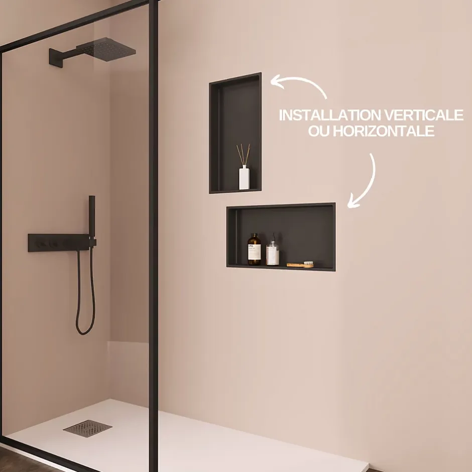 Italbox Lot de 2 Niches de Douche Noir Satiné - 30x30 cm et 30x60 cm - Rangement Mural Salle de Bain - NOOK* Niche De Salle De Bains