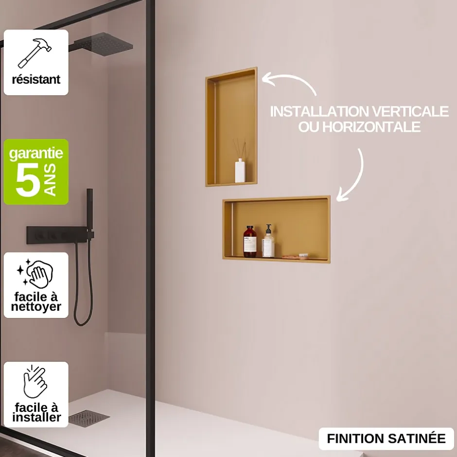 Italbox Lot de 2 Niches de Douche Or Satiné - 30x60 cm - Rangement Mural Salle de Bain - NOOK* Niche De Salle De Bains