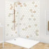 99Deco Lot de 2 panneaux de douche en PVC (90x220 & 120x220 cm) + profilés blanc - Hexa Travertin - Gris