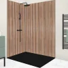 99Deco Lot de 2 panneaux de douche en PVC (90x220 & 120x220 cm) + profilés noir - effet bois - Japandi - Marron et noir