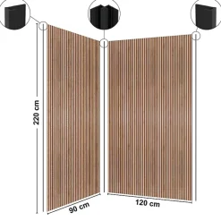 99Deco Lot de 2 panneaux de douche en PVC (90x220 & 120x220 cm) + profilés noir - effet bois - Japandi - Marron et noir