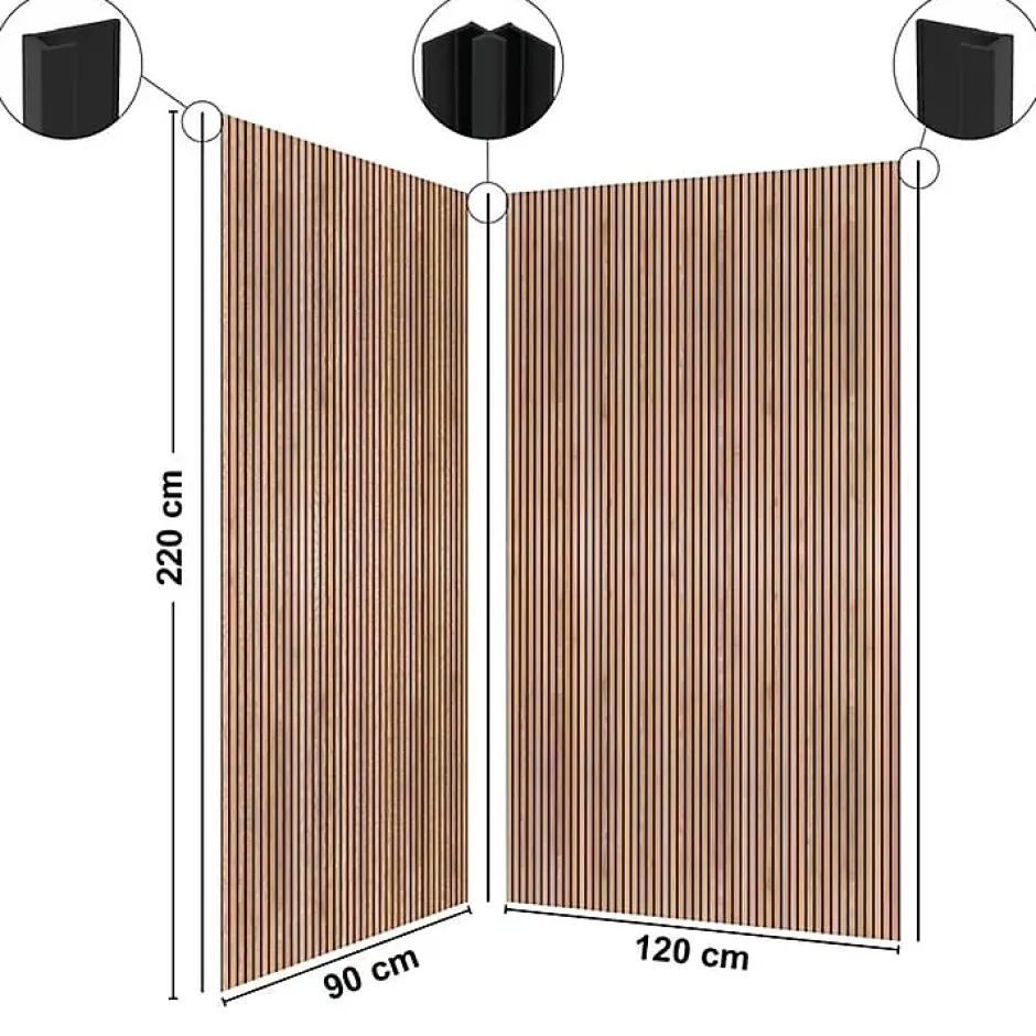 99Deco Lot de 2 panneaux de douche en PVC (90x220 & 120x220 cm) + profilés noir - effet bois - Japandi - Marron et noir