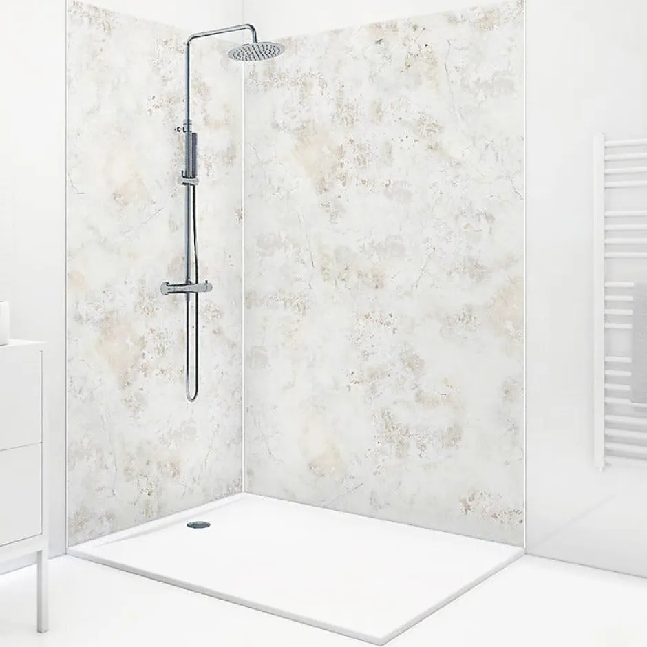 99Deco Lot de 2 panneaux de douche en PVC (90x220 & 120x220 cm) + profilés blanc - New Trashwall - Marron