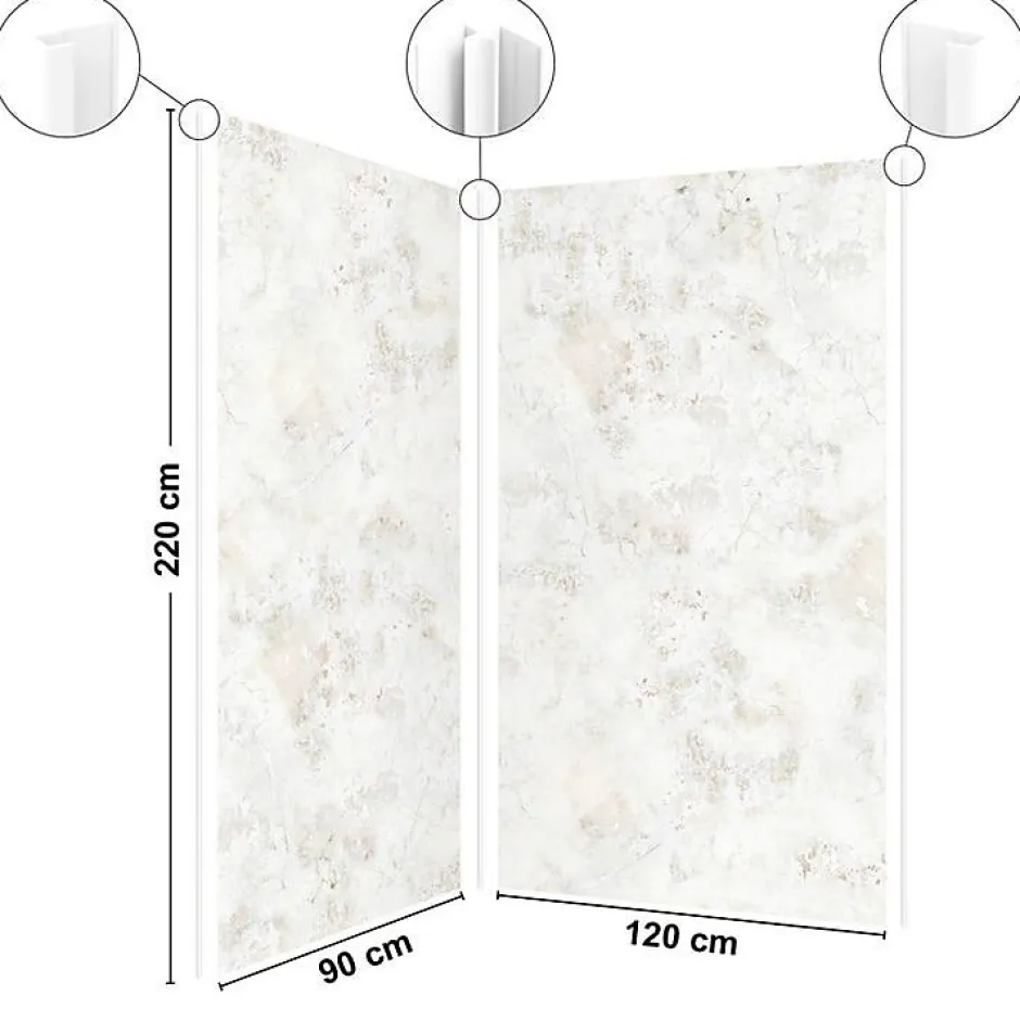99Deco Lot de 2 panneaux de douche en PVC (90x220 & 120x220 cm) + profilés blanc - New Trashwall - Marron