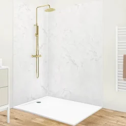 99Deco Lot de 2 panneaux de douche en PVC (90x220 & 120x220 cm) + profilés blanc - Effet Marbre clair