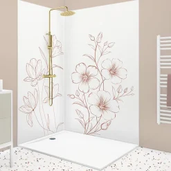 99Deco Lot de 2 panneaux de douche en aluminium (90x220 & 120x220 cm) + profilés blanc - Charme - Terracotta