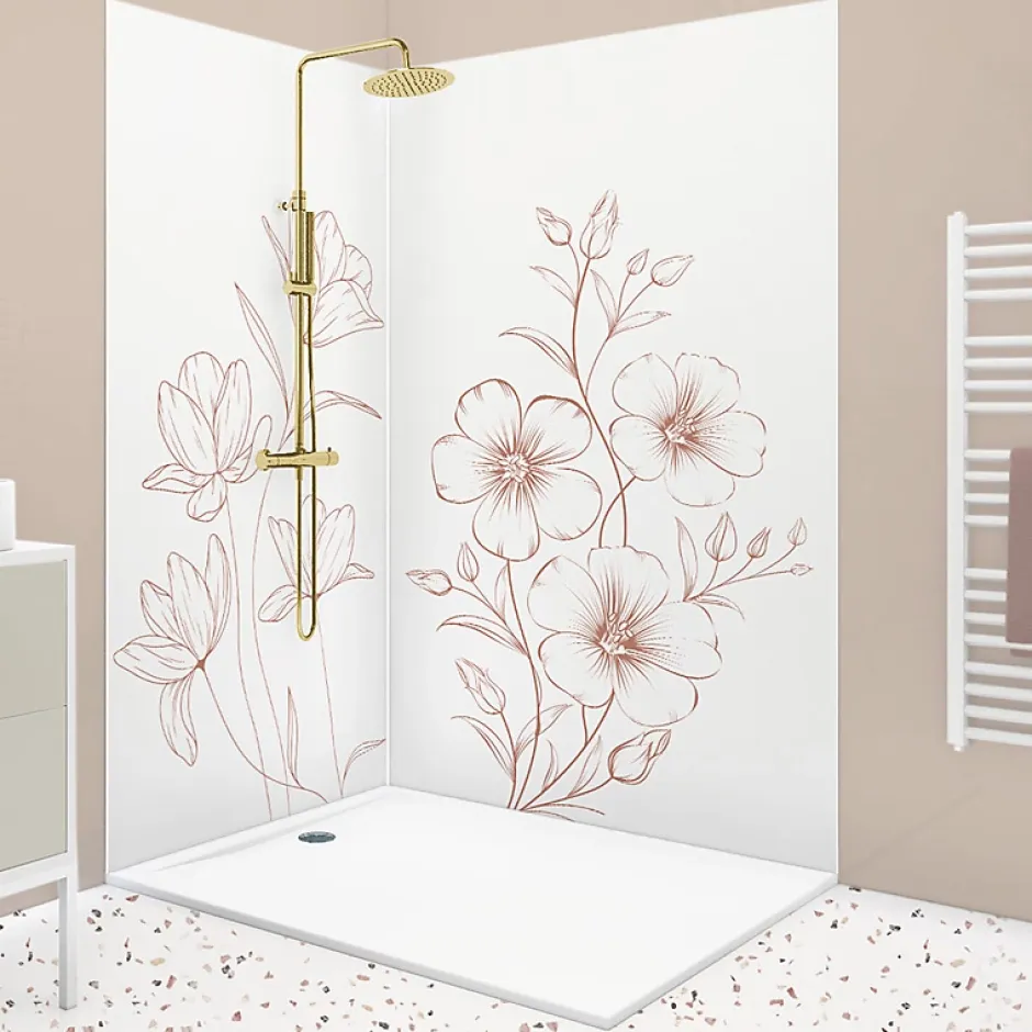 99Deco Lot de 2 panneaux de douche en aluminium (90x220 & 120x220 cm) + profilés blanc - Charme - Terracotta