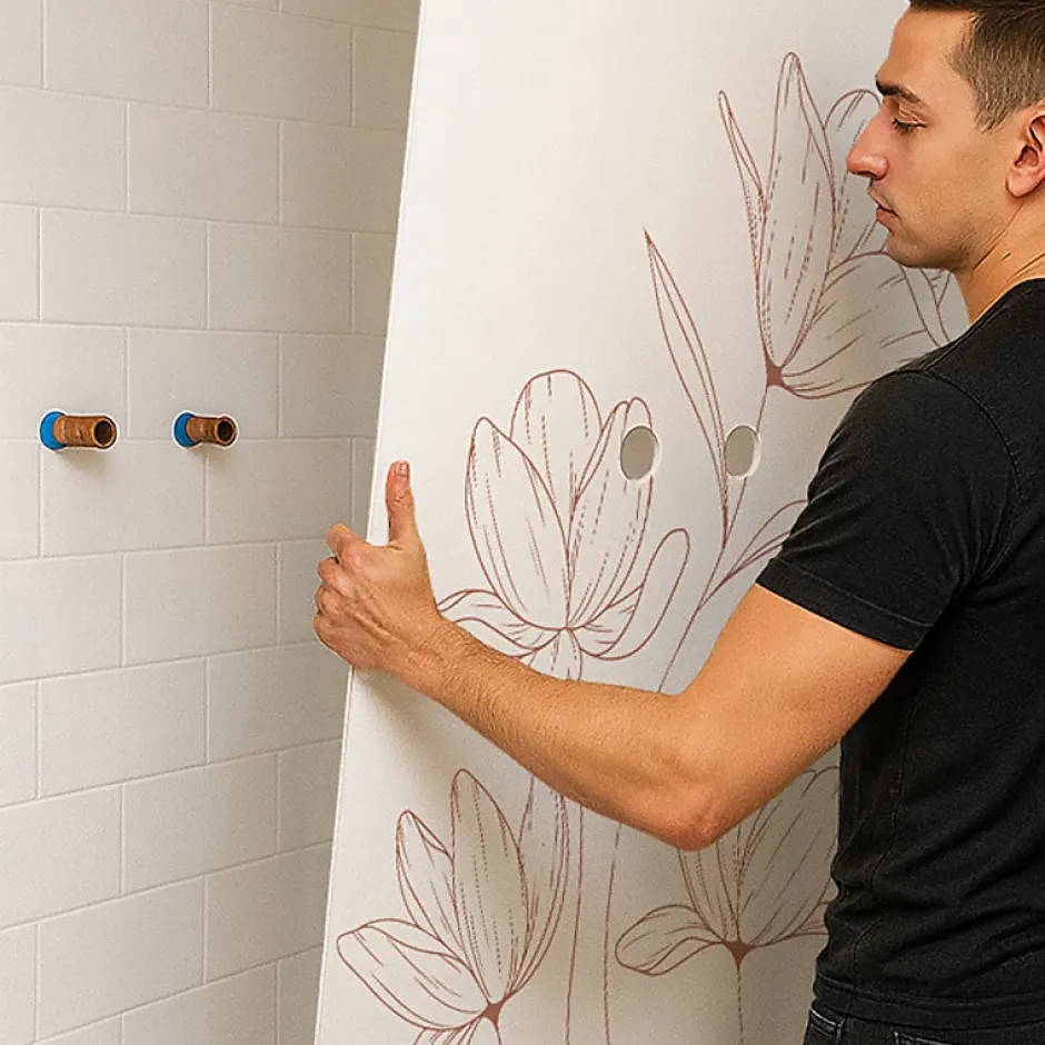 99Deco Lot de 2 panneaux de douche en aluminium (90x220 & 120x220 cm) + profilés blanc - Charme - Terracotta