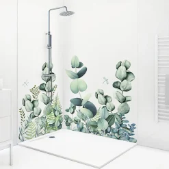 99Deco Lot de 2 panneaux de douche en aluminium (90x220 & 120x220 cm) + profilés blanc - Motif végétal - Vert et Blanc - Quiétude* Panneau Mural De Salle De Bains