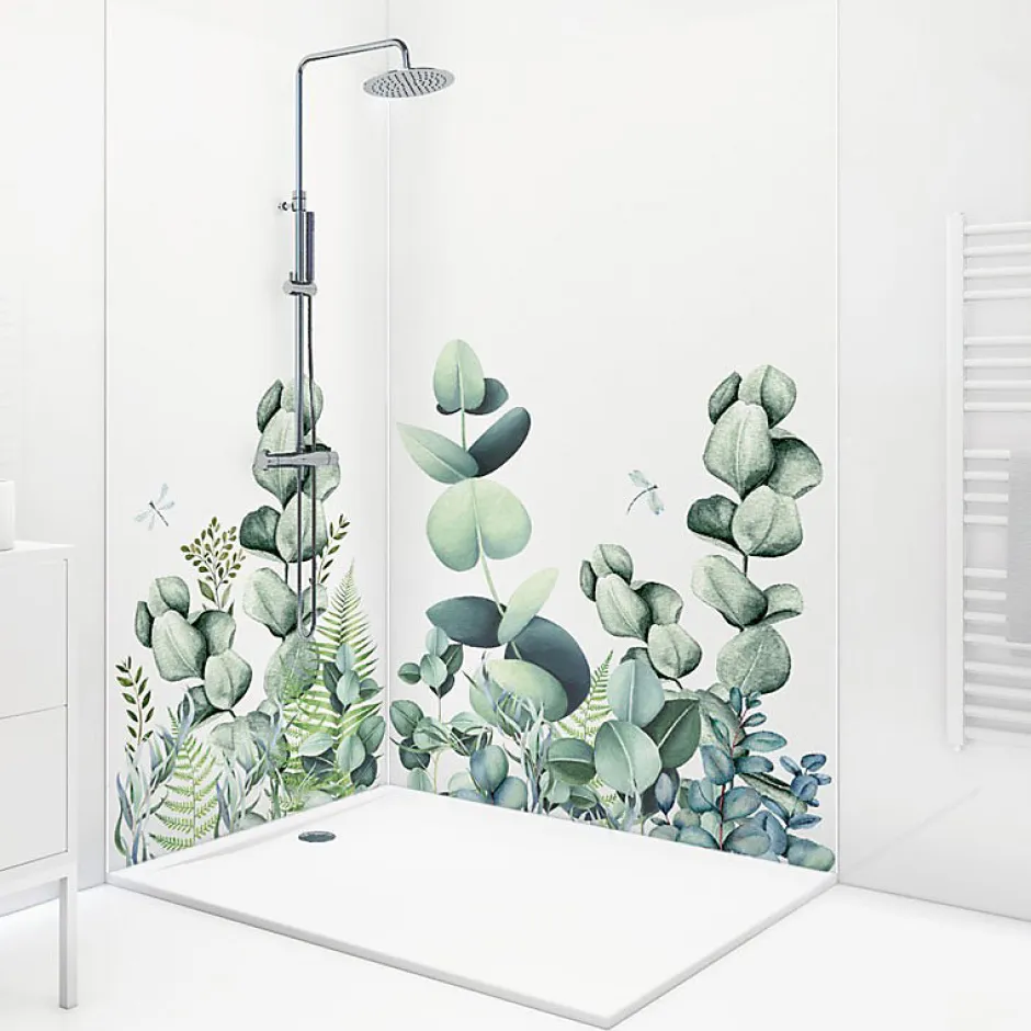 99Deco Lot de 2 panneaux de douche en aluminium (90x220 & 120x220 cm) + profilés blanc - Motif végétal - Vert et Blanc - Quiétude* Panneau Mural De Salle De Bains