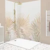 99Deco Lot de 2 panneaux de douche en aluminium (90x220 & 120x220 cm) + profilés blanc - Motif végétal - Beige - Gaïa