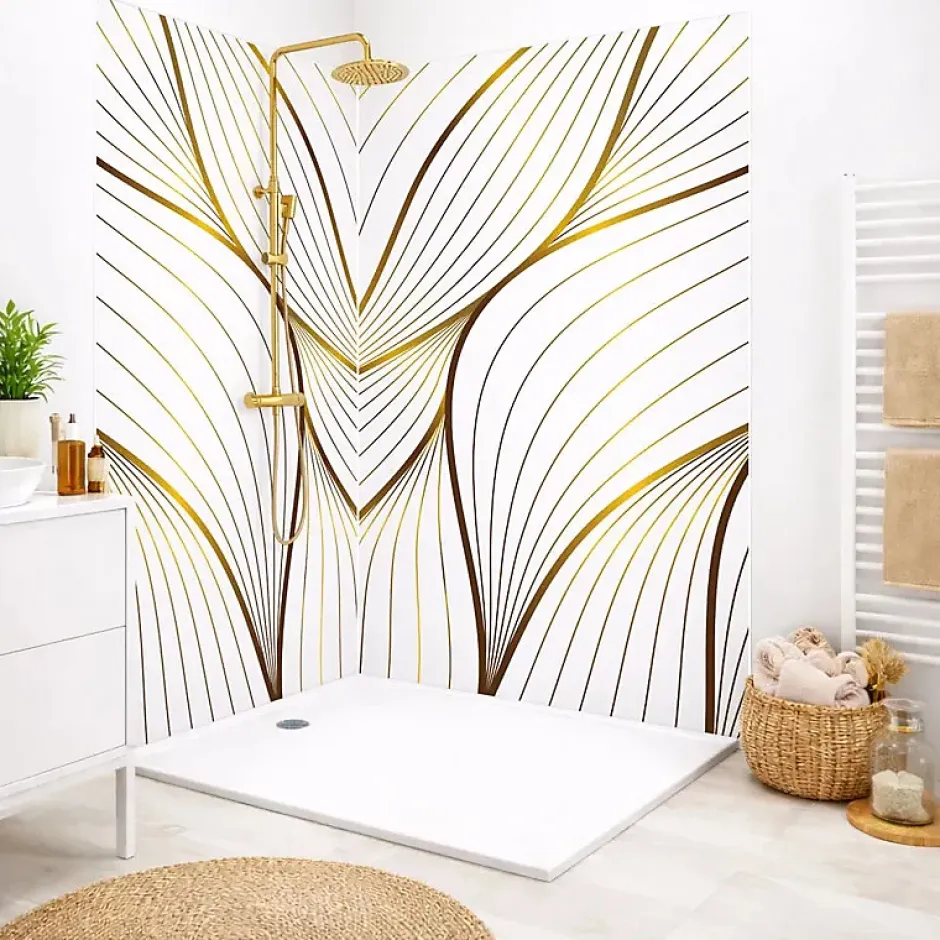 99Deco Lot de 2 panneaux de douche en aluminium (90x220 & 120x220 cm) + profilés blanc - Sotma - Blanc et doré