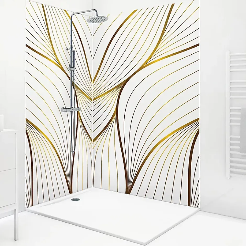 99Deco Lot de 2 panneaux de douche en aluminium (90x220 & 120x220 cm) + profilés blanc - Sotma - Blanc et doré