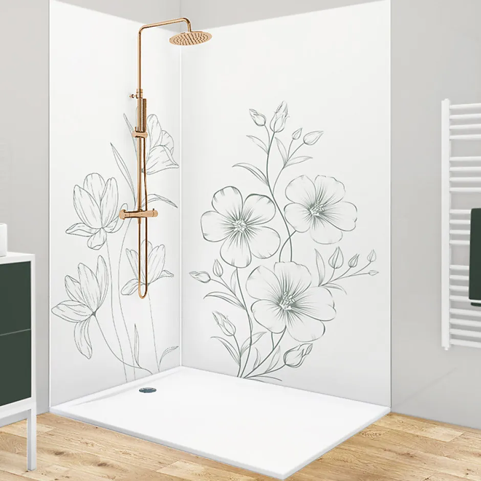 99Deco Lot de 2 panneaux de douche en PVC (90x220 & 120x220 cm) + profilés blanc - Charme - Vert* Panneau Mural De Salle De Bains