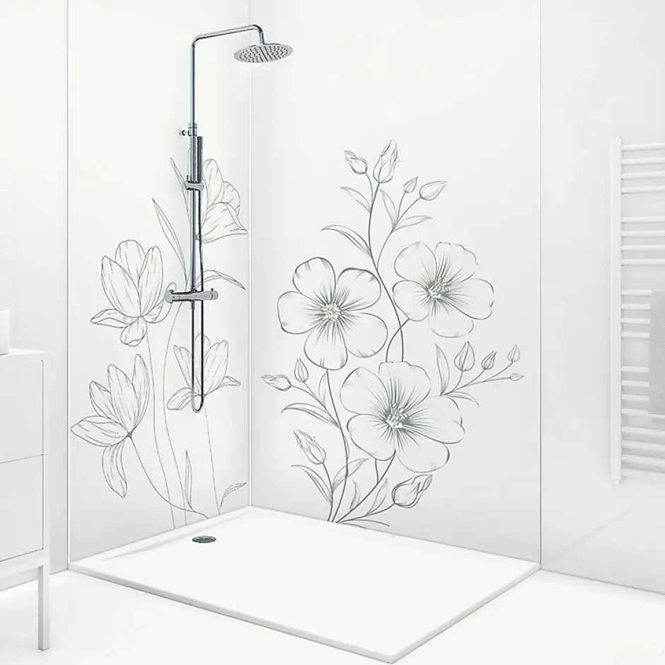 99Deco Lot de 2 panneaux de douche en PVC (90x220 & 120x220 cm) + profilés blanc - Charme - Vert* Panneau Mural De Salle De Bains