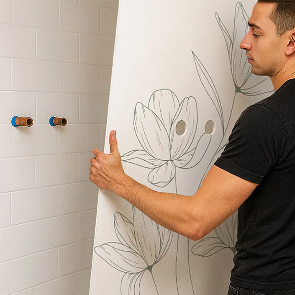 99Deco Lot de 2 panneaux de douche en PVC (90x220 & 120x220 cm) + profilés blanc - Charme - Vert* Panneau Mural De Salle De Bains