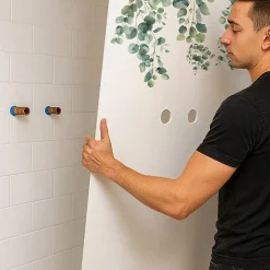 99Deco Lot de 2 panneaux de douche en aluminium (90x220 & 120x220 cm) + profilés blanc - Eucalyptus in Rain - Multicolore