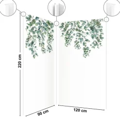 99Deco Lot de 2 panneaux de douche en aluminium (90x220 & 120x220 cm) + profilés blanc - Eucalyptus in Rain - Multicolore