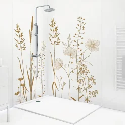 99Deco Lot de 2 panneaux de douche en PVC (90x220 & 120x220 cm) + profilés blanc - Vegetalist - Marron* Panneau Mural De Salle De Bains