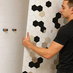 99Deco Lot de 2 panneaux de douche en aluminium (90x220 & 120x220 cm) + profilés blanc - Mix Hexa - Multicolore