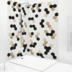 99Deco Lot de 2 panneaux de douche en aluminium (90x220 & 120x220 cm) + profilés blanc - Mix Hexa - Multicolore