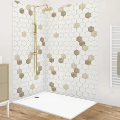 99Deco Lot de 2 panneaux de douche en PVC (90x220 & 120x220 cm) + profilés blanc - Charme - Hexa Bois - Marron